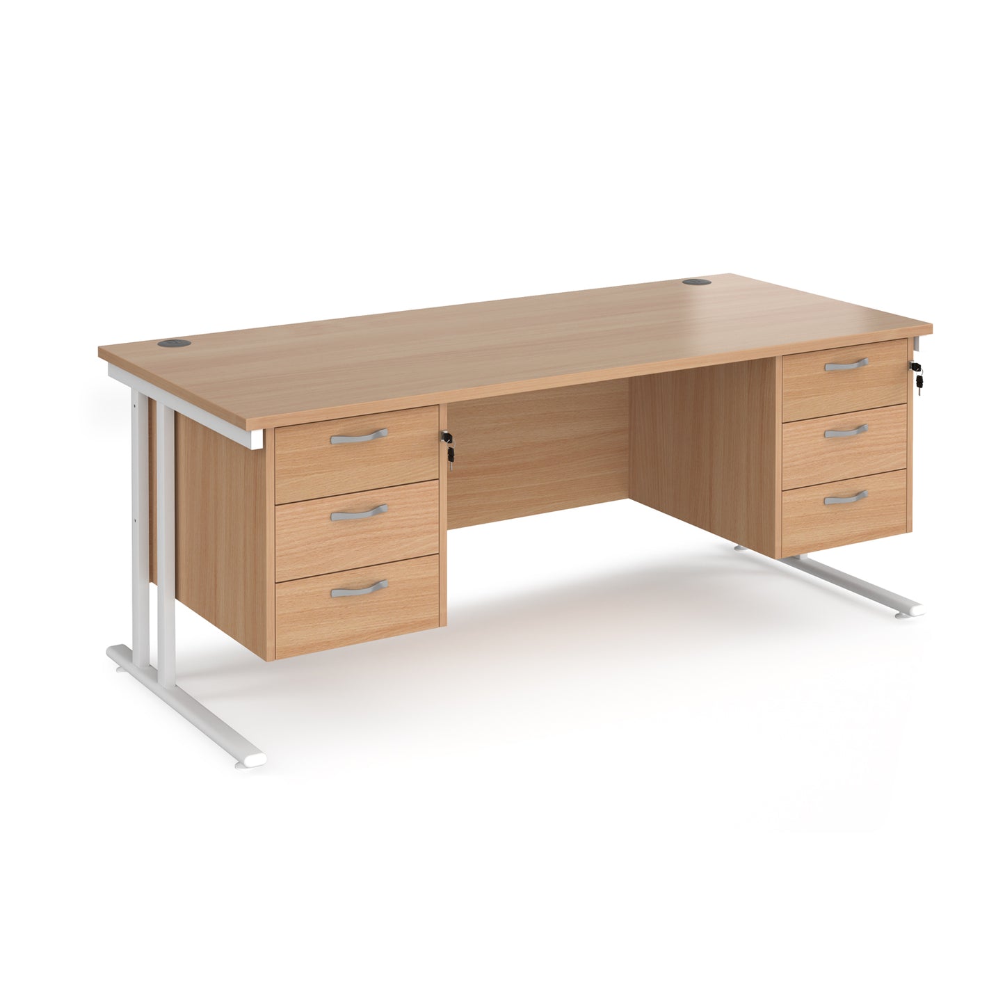 Maestro 25 cantilever 800mm deep desk with 2 x 3 drawer peds - MC18P33WHB