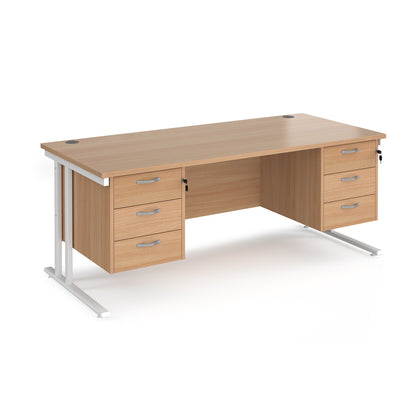 Maestro 25 cantilever 800mm deep desk with 2 x 3 drawer peds - MC18P33WHB