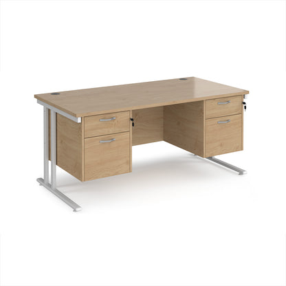 Maestro 25 cantilever 800mm deep desk with 2 x 2 drawer peds - MC16P22WHKO