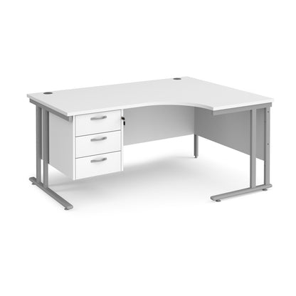 Maestro 25 cantilever right hand ergonomic desk with 3 drawer ped - MC16ERP3SWH