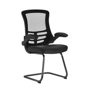 Designer High Back Mesh Cantilever Chair with Black Shell, Black Frame and Folding Arms