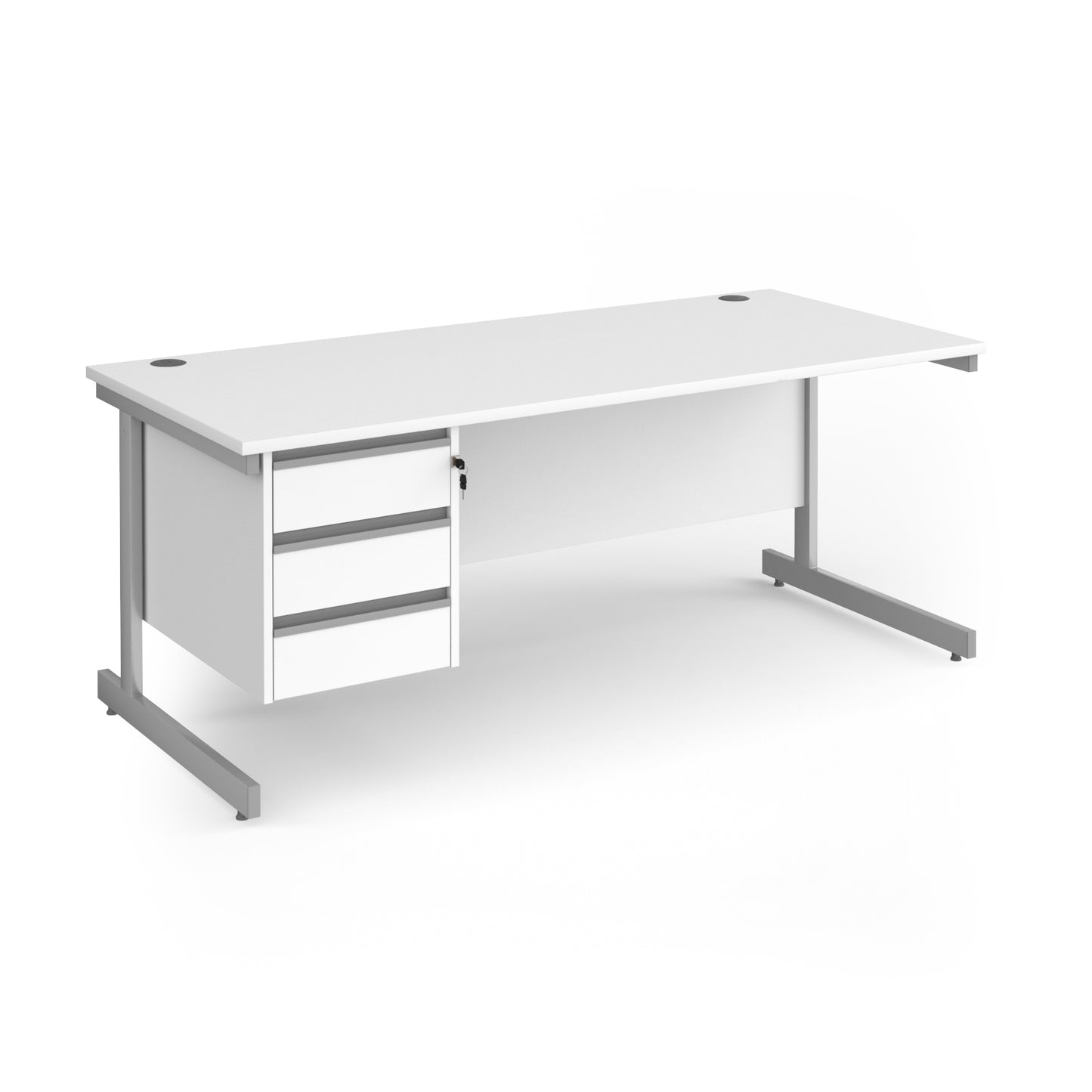 Contract 25 cantilever leg straight desk with 3 drawer pedestal - CC18S3-S-WH