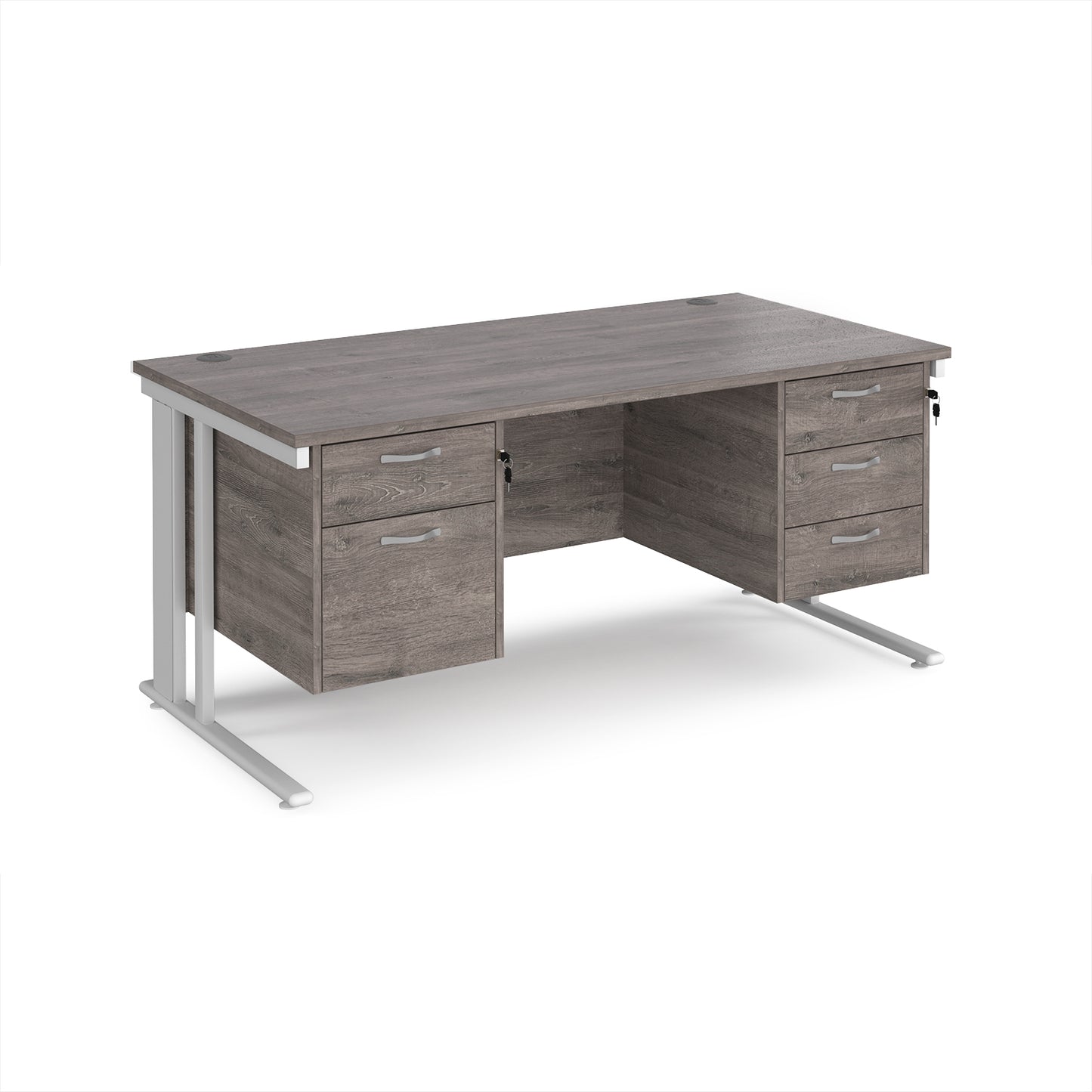 Maestro 25 cable managed 800mm deep desk with 2 & 3 drawer peds - MCM16P23WHGO
