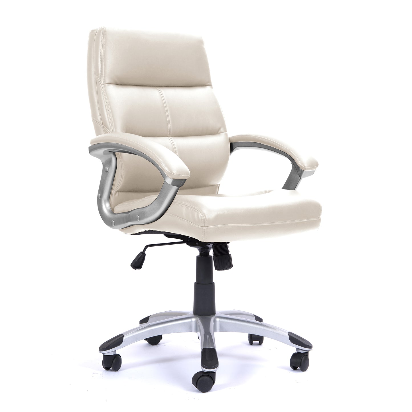 High Back Leather Effect Executive Armchair with Silver Detailed Black Nylon Base