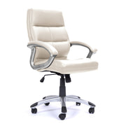 High Back Leather Effect Executive Armchair with Silver Detailed Black Nylon Base