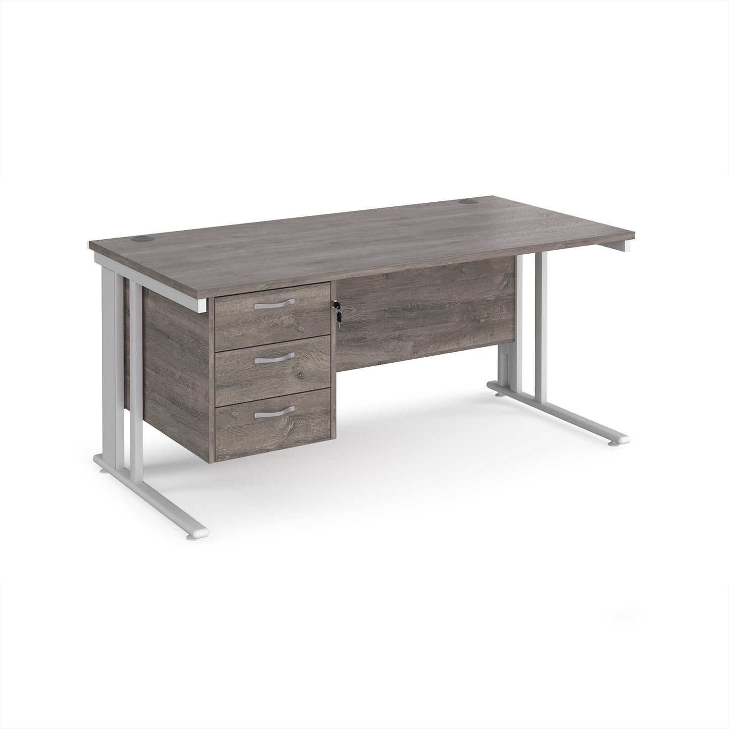 Maestro 25 cable managed 800mm deep desk with 3 drawer ped - MCM16P3WHGO