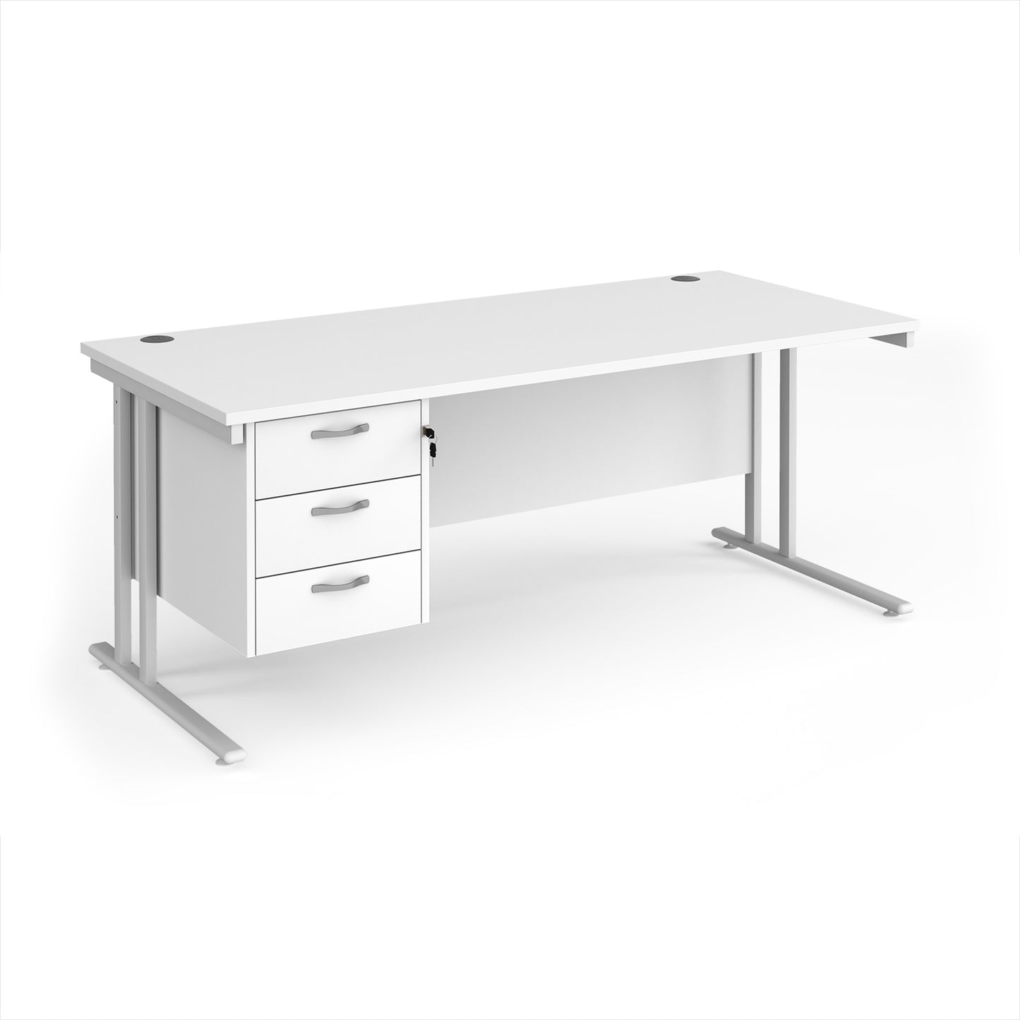 Maestro 25 cantilever 800mm deep desk with 3 drawer ped - MC18P3WHWH