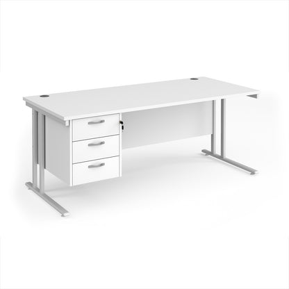 Maestro 25 cantilever 800mm deep desk with 3 drawer ped - MC18P3WHWH