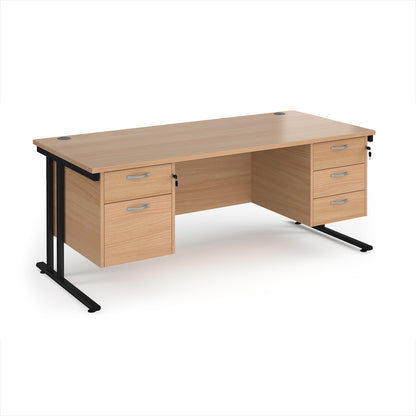 Maestro 25 cantilever 800mm deep desk with 2 & 3 drawer peds - MC18P23KB