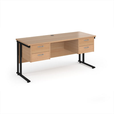 Maestro 25 cantilever 600mm deep desk with 2 x 2 drawer peds - MC616P22KB