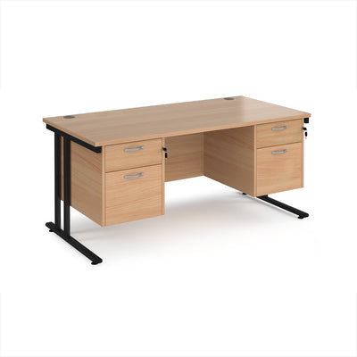 Maestro 25 cantilever 800mm deep desk with 2 x 2 drawer peds - MC16P22KB