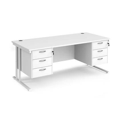 Maestro 25 cantilever 800mm deep desk with 2 x 3 drawer peds - MC18P33WHWH