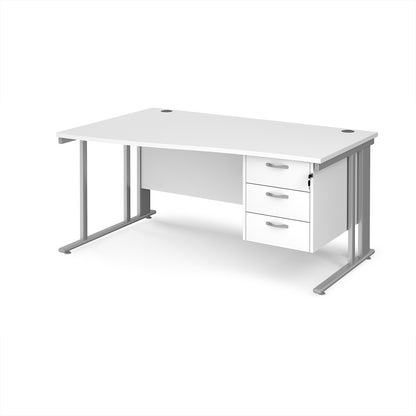Maestro 25 cable managed left hand wave desk with 3 drawer ped - MCM16WLP3SWH