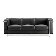 Contemporary Cubed Leather Faced Three Seater Reception Chair with Stainless Steel Frame and Integrated Leg Supports