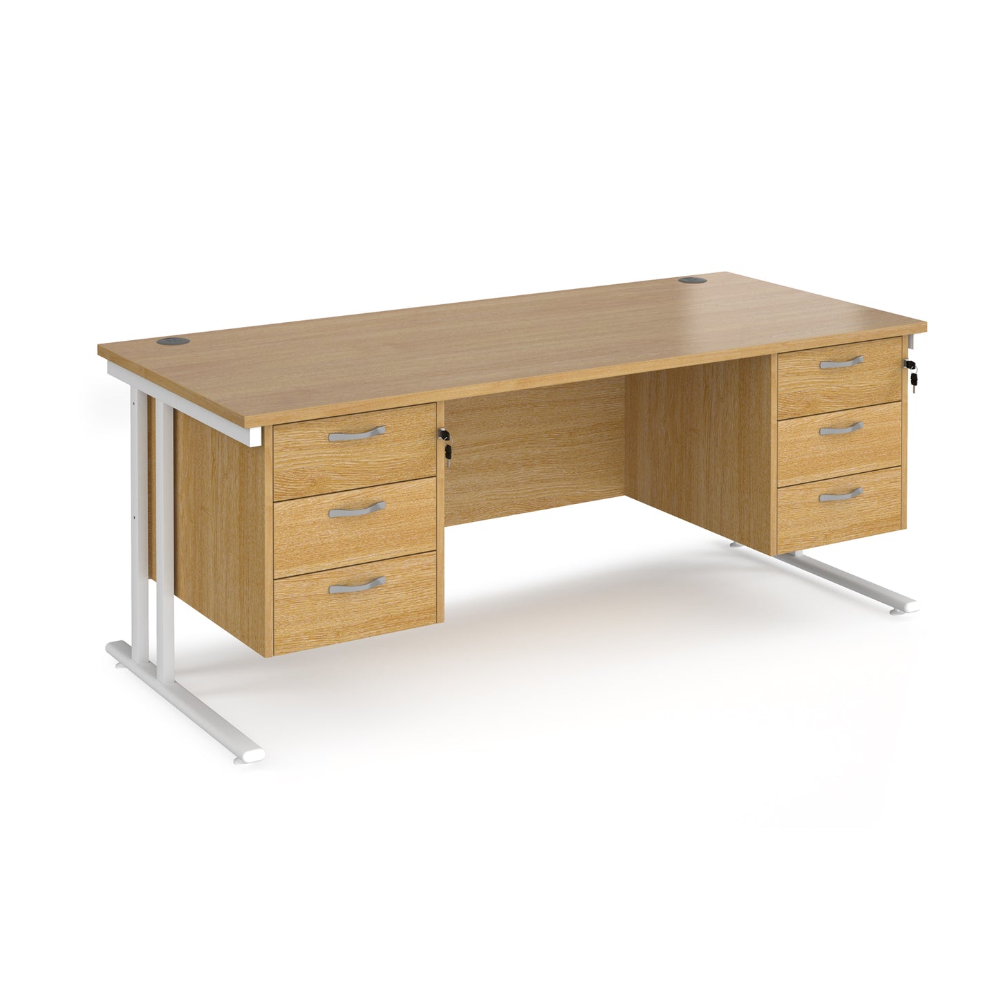 Maestro 25 cantilever 800mm deep desk with 2 x 3 drawer peds - MC18P33WHO