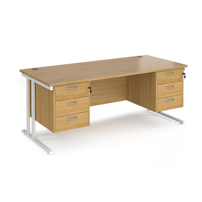 Maestro 25 cantilever 800mm deep desk with 2 x 3 drawer peds - MC18P33WHO