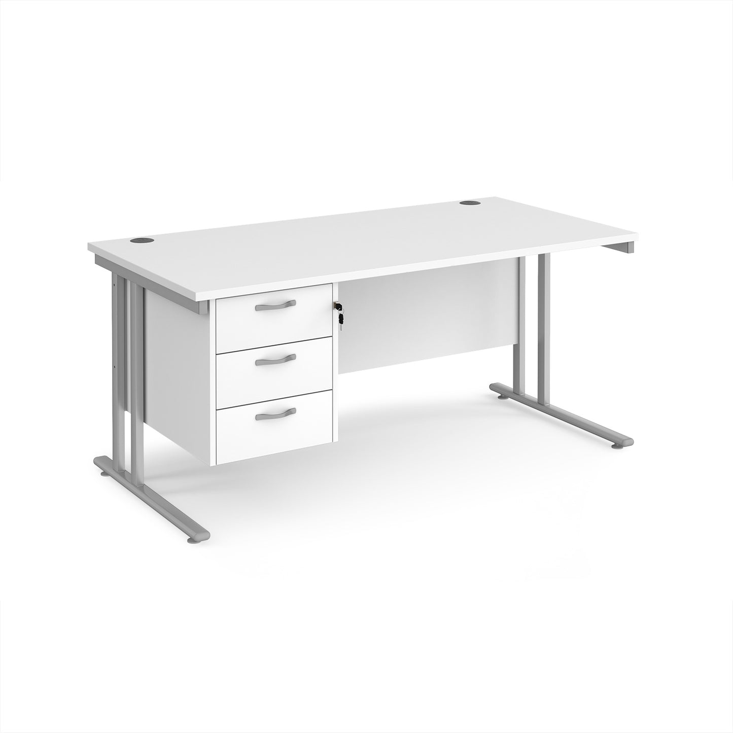 Maestro 25 cantilever 800mm deep desk with 3 drawer ped - MC16P3SWH