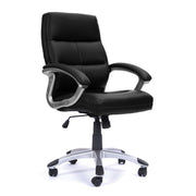High Back Leather Effect Executive Armchair with Silver Detailed Black Nylon Base