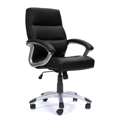 High Back Leather Effect Executive Armchair with Silver Detailed Black Nylon Base