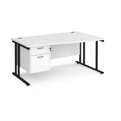 Maestro 25 cantilever right hand wave desk with 2 drawer ped - MC16WRP2KWH