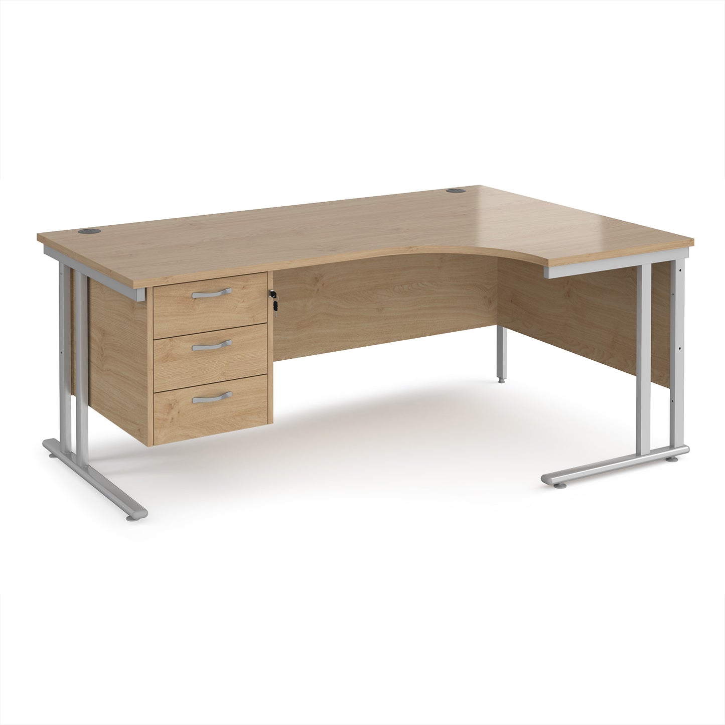 Maestro 25 cantilever right hand ergonomic desk with 3 drawer ped - MC18ERP3SKO