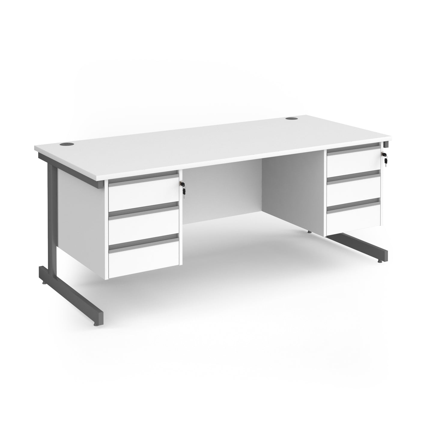 Contract 25 cantilever leg straight desk with 3 and 3 drawer peds - CC18S33-G-WH