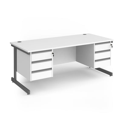 Contract 25 cantilever leg straight desk with 3 and 3 drawer peds - CC18S33-G-WH