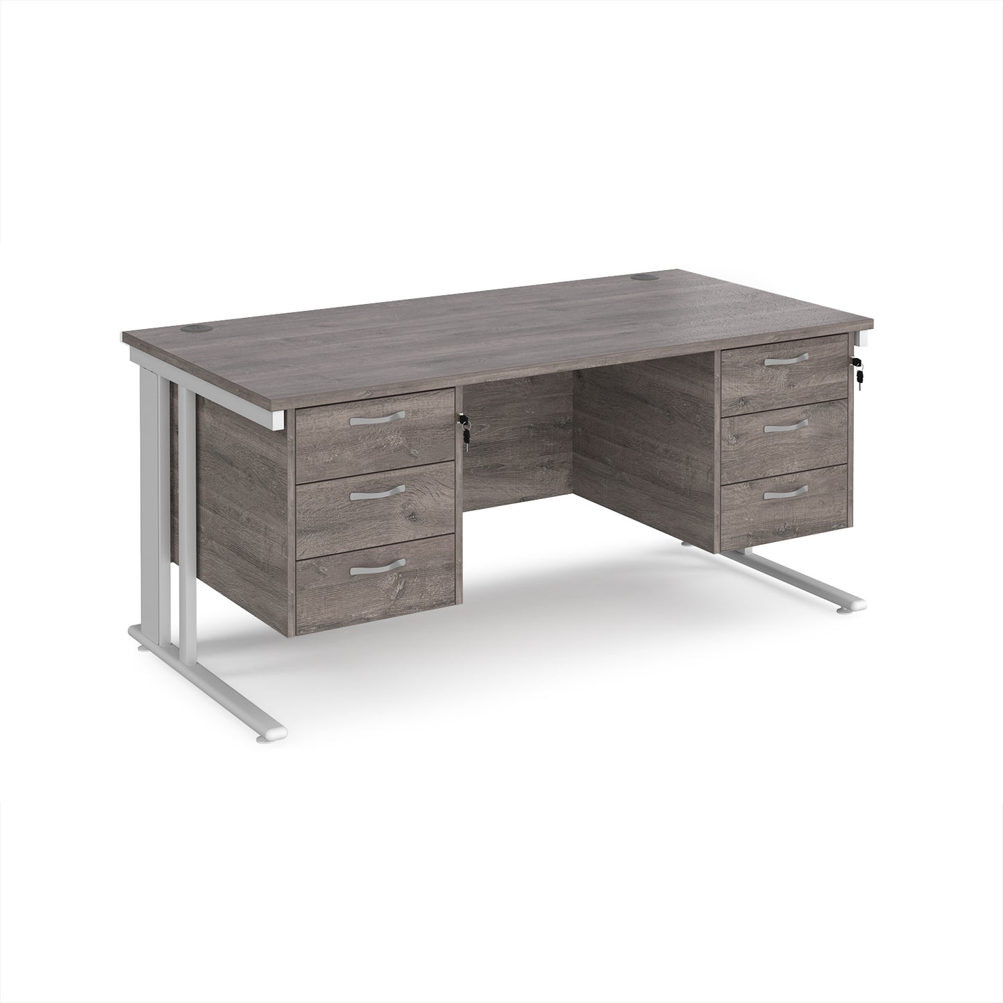 Maestro 25 cable managed 800mm deep desk with 2 x 3 drawer peds - MCM16P33WHGO