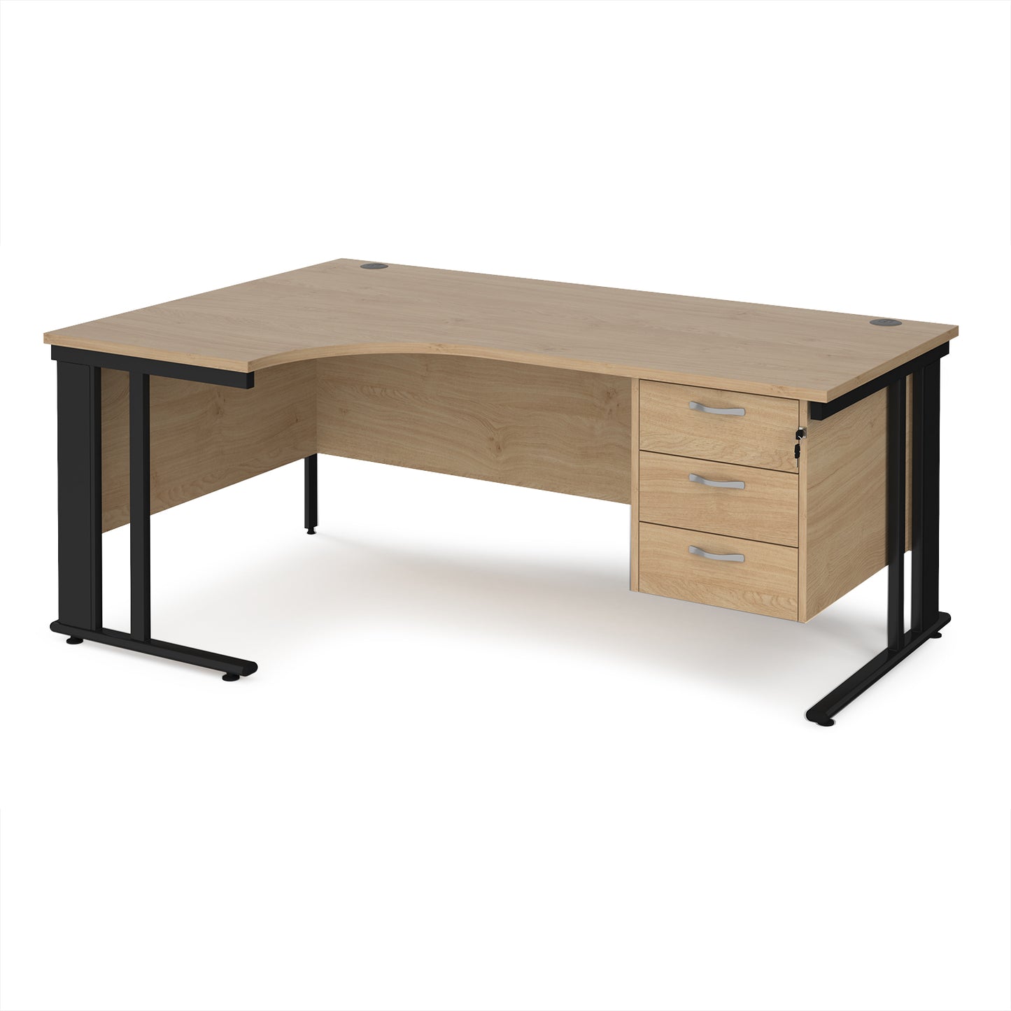 Maestro 25 cable managed left hand ergonomic desk with 3 drawer ped - MCM18ELP3KKO