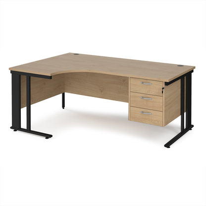 Maestro 25 cable managed left hand ergonomic desk with 3 drawer ped - MCM18ELP3KKO
