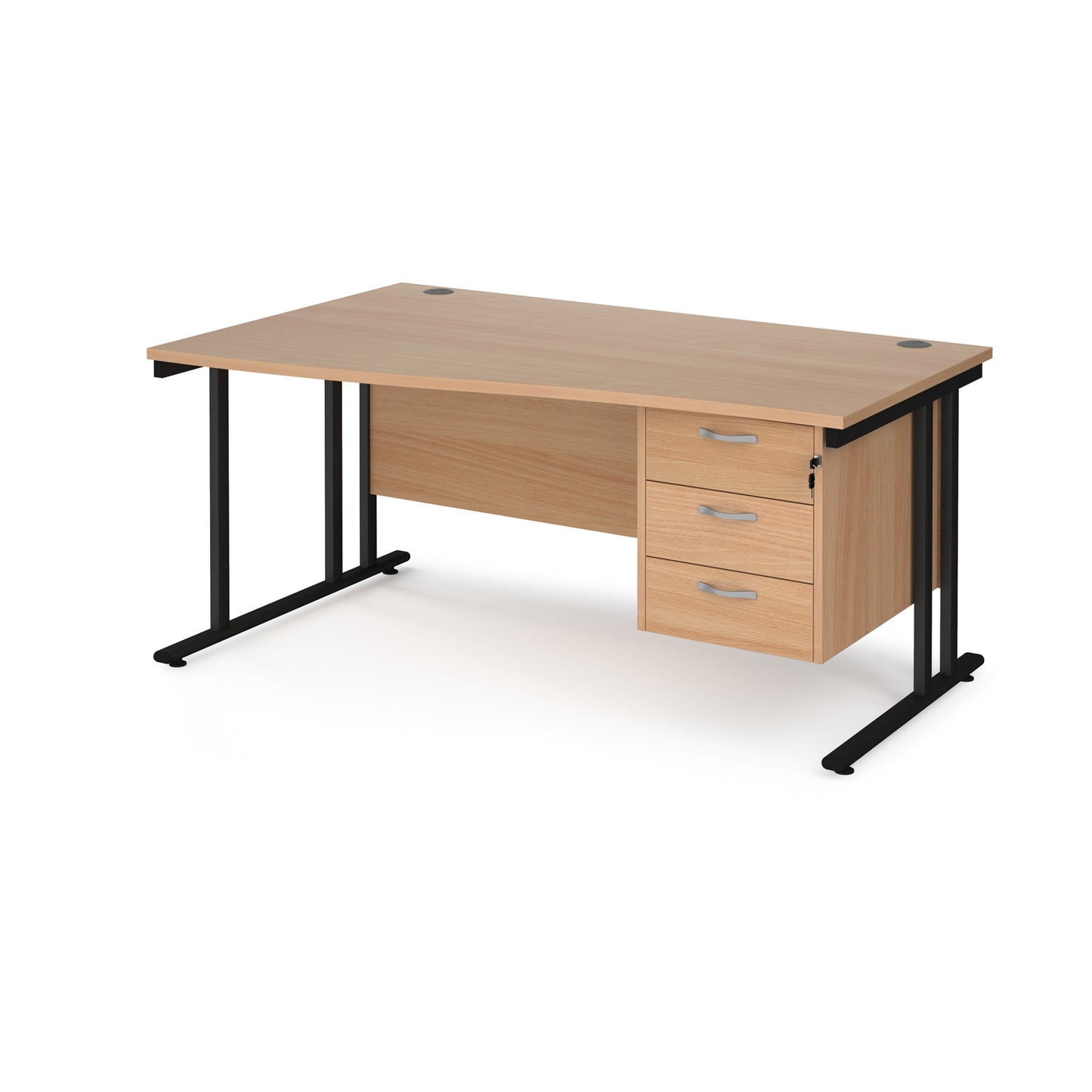 Maestro 25 cantilever left hand wave desk with 3 drawer ped - MC16WLP3KB