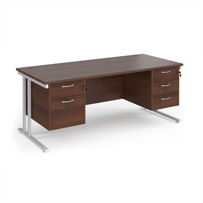 Maestro 25 cantilever 800mm deep desk with 2 & 3 drawer peds - MC18P23WHW