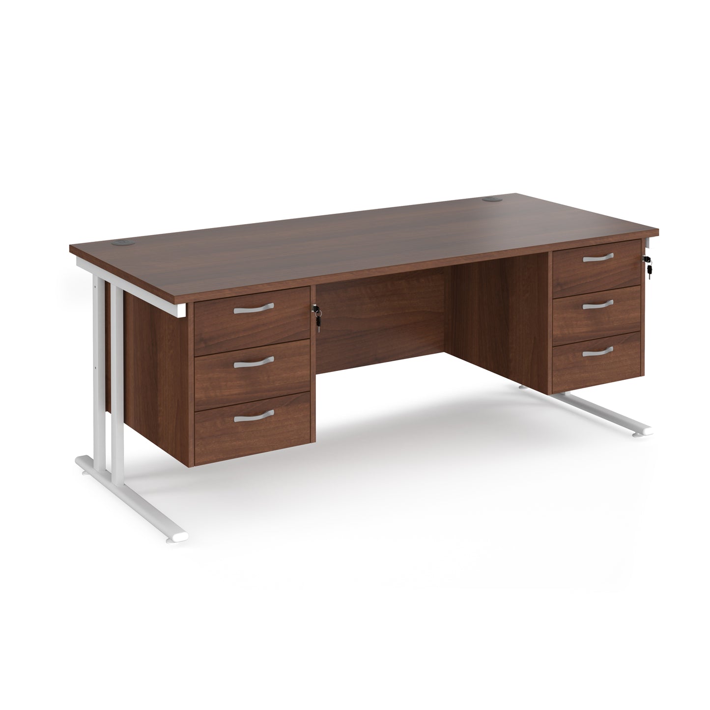 Maestro 25 cantilever 800mm deep desk with 2 x 3 drawer peds - MC18P33WHW