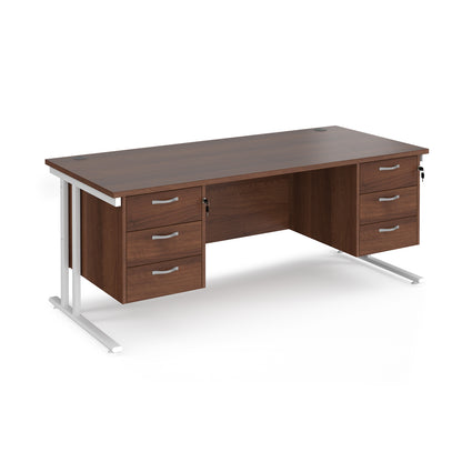 Maestro 25 cantilever 800mm deep desk with 2 x 3 drawer peds - MC18P33WHW