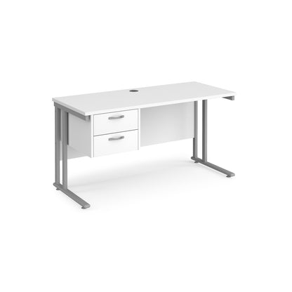 Maestro 25 cantilever 600mm deep desk with 2 drawer ped - MC614P2SWH