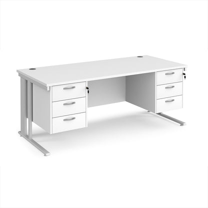 Maestro 25 cable managed 800mm deep desk with 2 x 3 drawer peds - MCM18P33WHWH