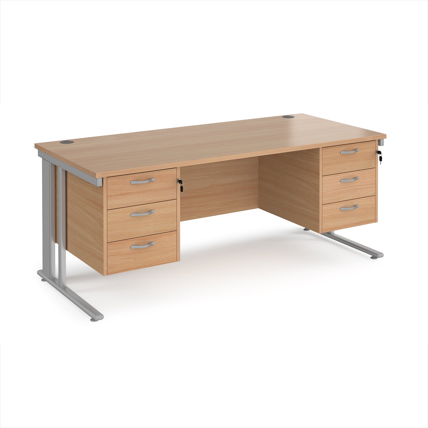 Maestro 25 cable managed 800mm deep desk with 2 x 3 drawer peds - MCM18P33SB