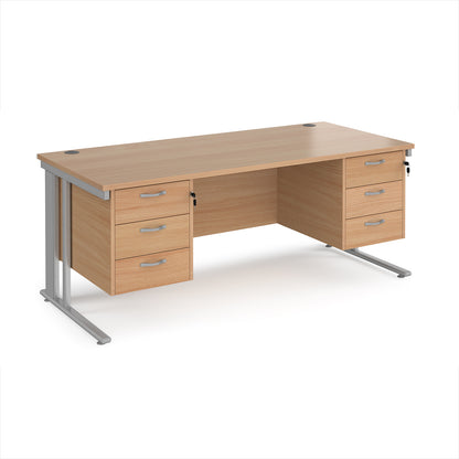 Maestro 25 cable managed 800mm deep desk with 2 x 3 drawer peds - MCM18P33SB