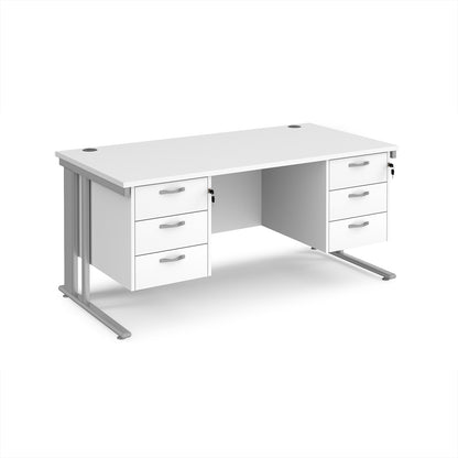 Maestro 25 cable managed 800mm deep desk with 2 x 3 drawer peds - MCM16P33SWH