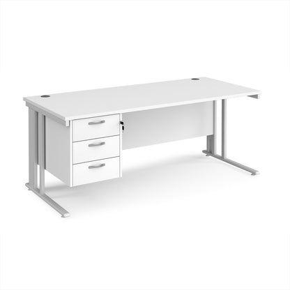 Maestro 25 cable managed 800mm deep desk with 3 drawer ped - MCM18P3WHWH