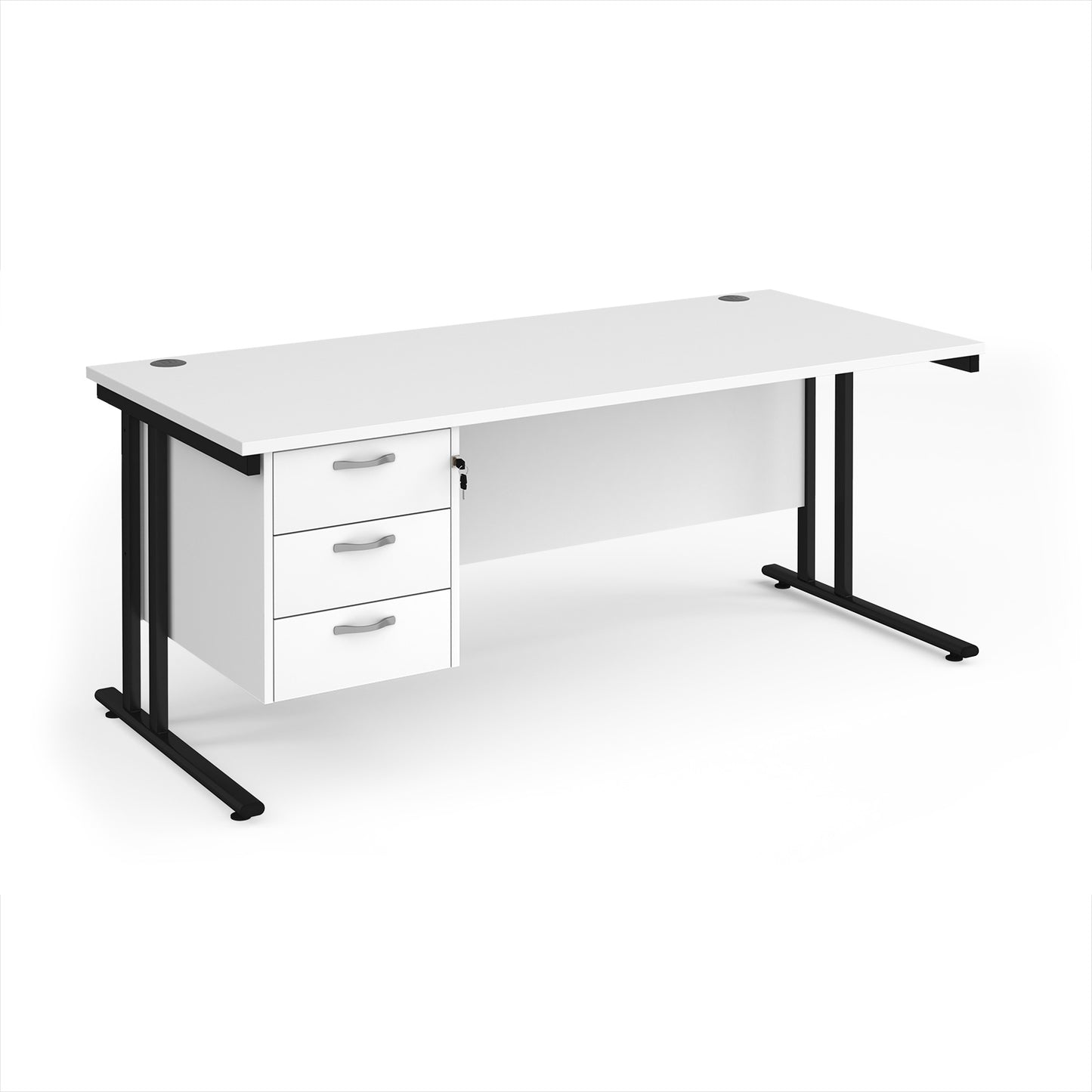 Maestro 25 cantilever 800mm deep desk with 3 drawer ped - MC18P3KWH
