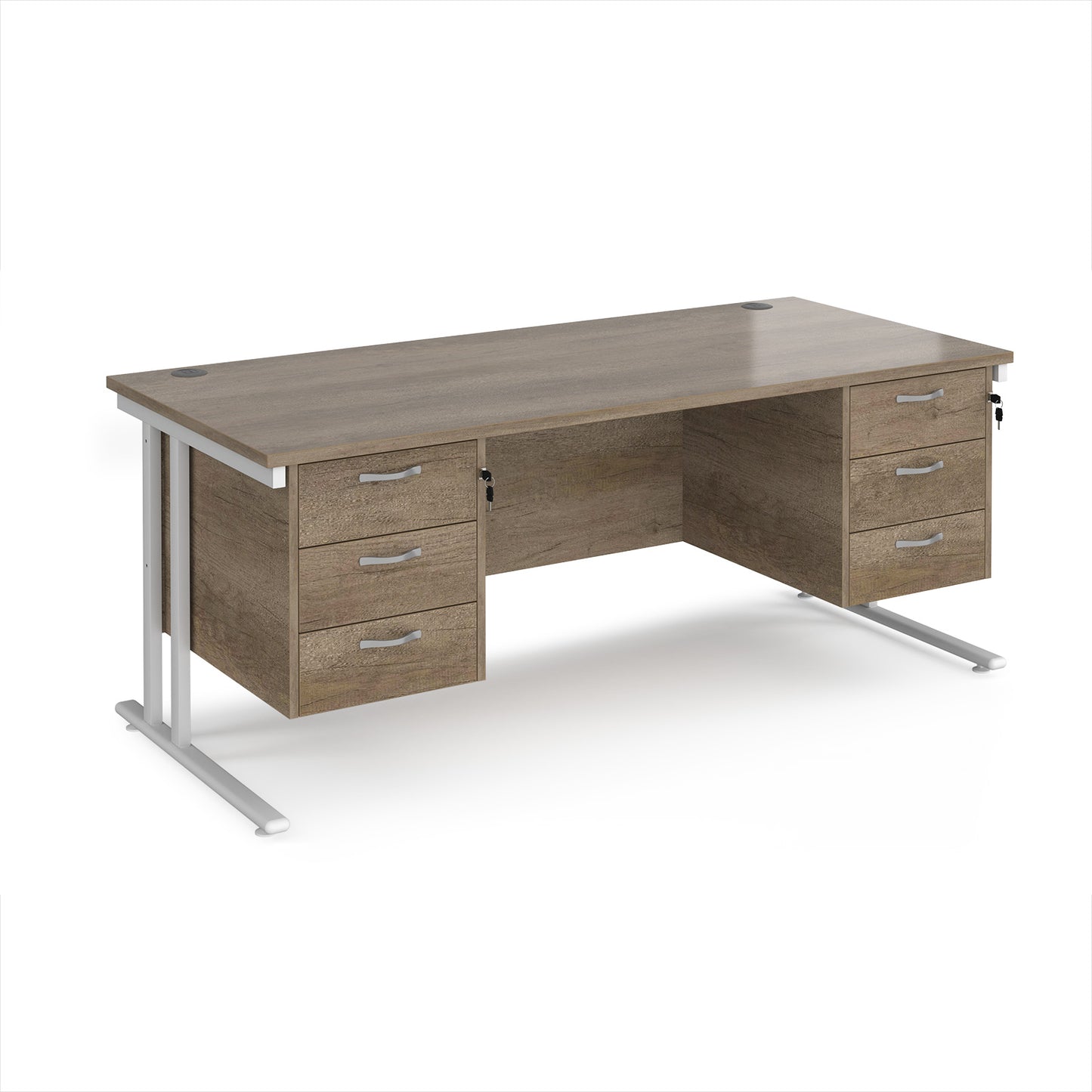 Maestro 25 cantilever 800mm deep desk with 2 x 3 drawer peds - MC18P33WHNO