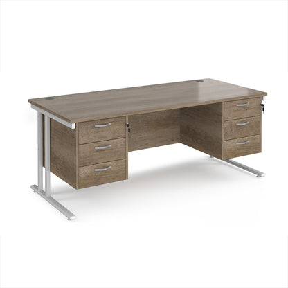 Maestro 25 cantilever 800mm deep desk with 2 x 3 drawer peds - MC18P33WHNO