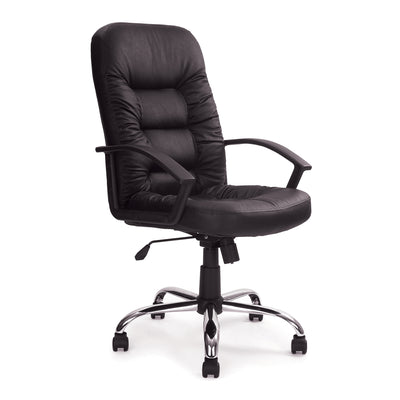 High Back Leather Faced Executive Armchair with Ruched Panel Detailing and Chrome Swivel Base