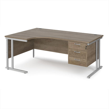 Maestro 25 cantilever left hand ergonomic desk with 3 drawer ped - MC18ELP3SNO