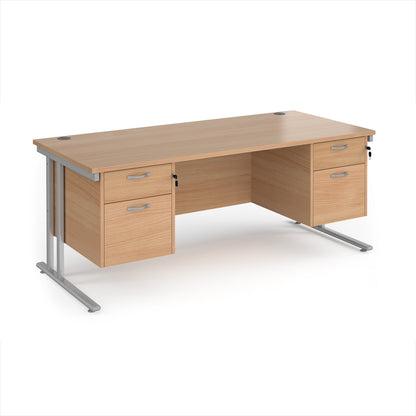 Maestro 25 cantilever 800mm deep desk with 2 x 2 drawer peds - MC18P22SB