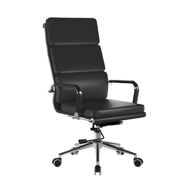 Bonded Leather High Back Swivel Armchair with Individual Back Cushions and Chrome Arms & Base