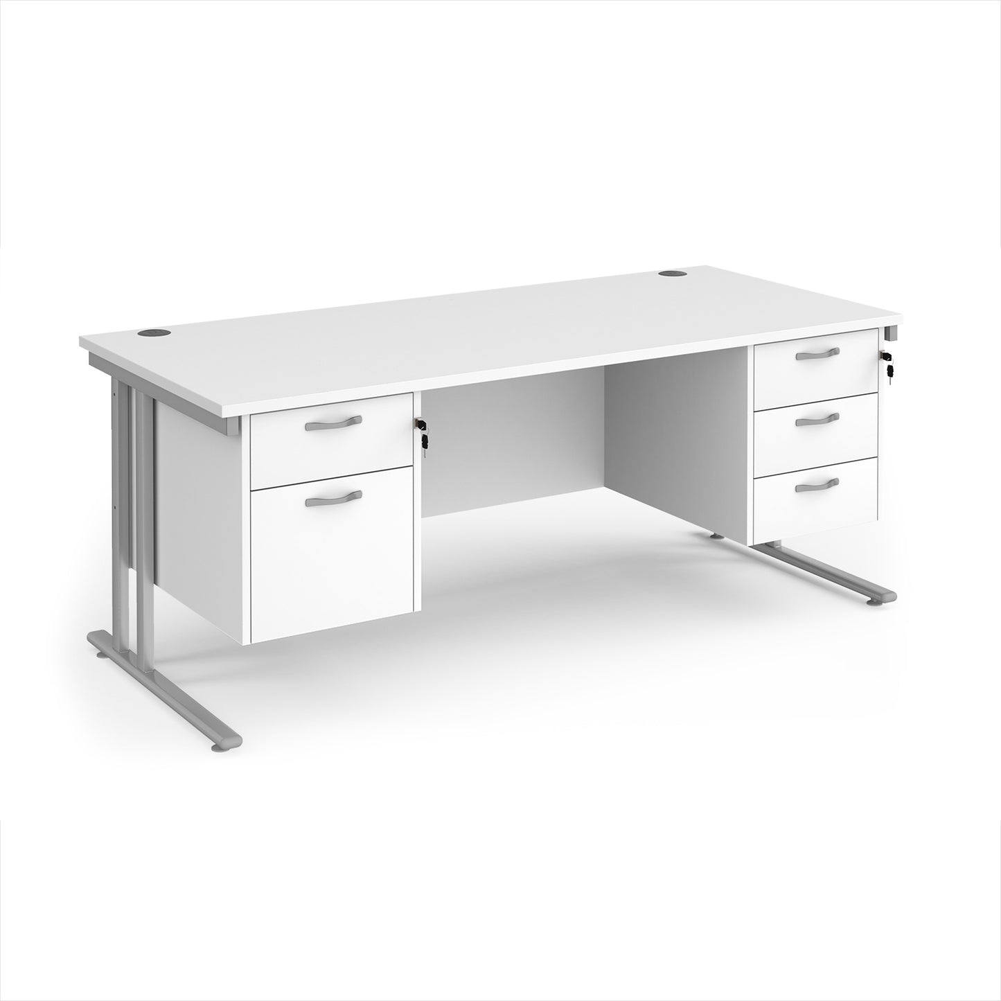 Maestro 25 cantilever 800mm deep desk with 2 & 3 drawer peds - MC18P23SWH