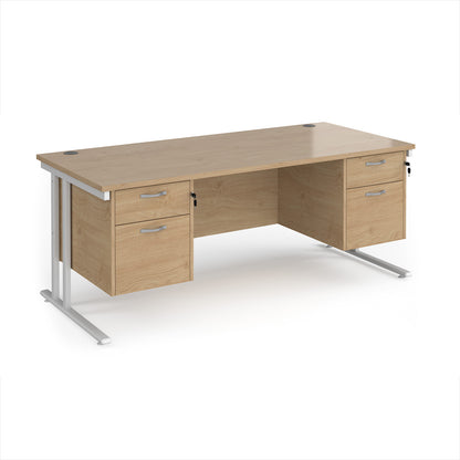 Maestro 25 cantilever 800mm deep desk with 2 x 2 drawer peds - MC18P22WHKO