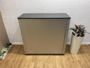 Haworth Graphite Wood Storage Cabinet with Silver Tambour Shutter – Office Cupboard